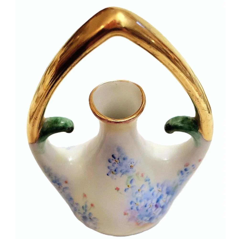 11 pcs Antique Painted China Blue Florals Vanity Trinket Instant Collection READ